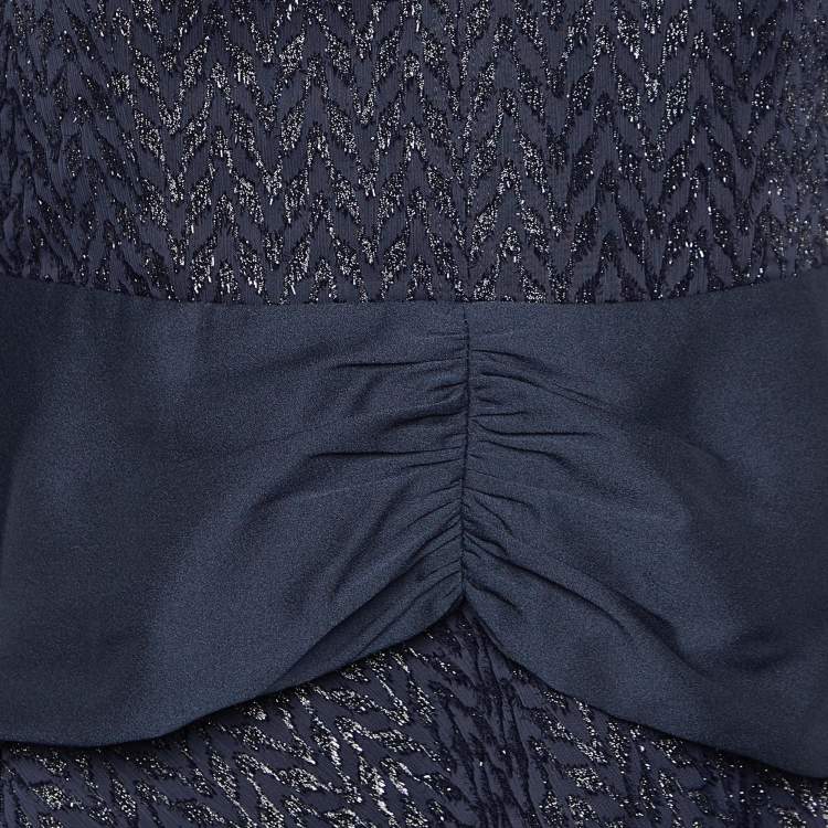 Pre Owned Self-Portrait Navy Blue Metallic Fil Coupe Midi Dress L