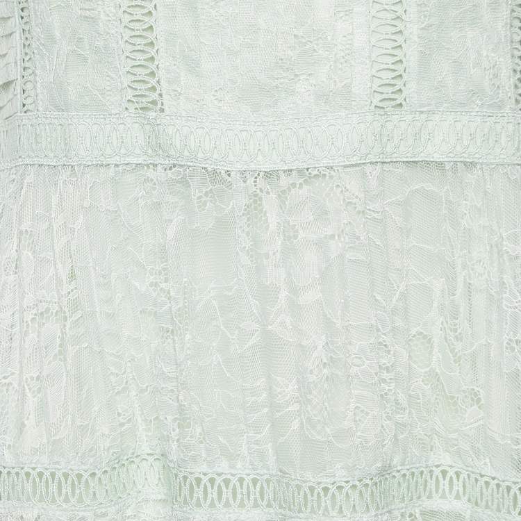 Pre Owned Self-Portrait Mint Green Lace Off Shoulder Midi Dress L