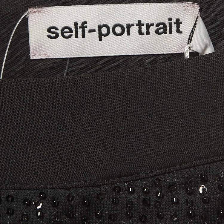 Pre Owned Self-Portrait Black Sequined Crepe Midi Skirt M