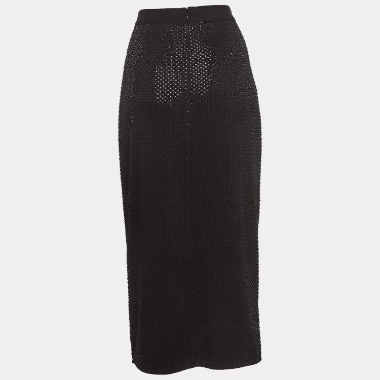 Pre Owned Self-Portrait Black Sequined Crepe Midi Skirt M