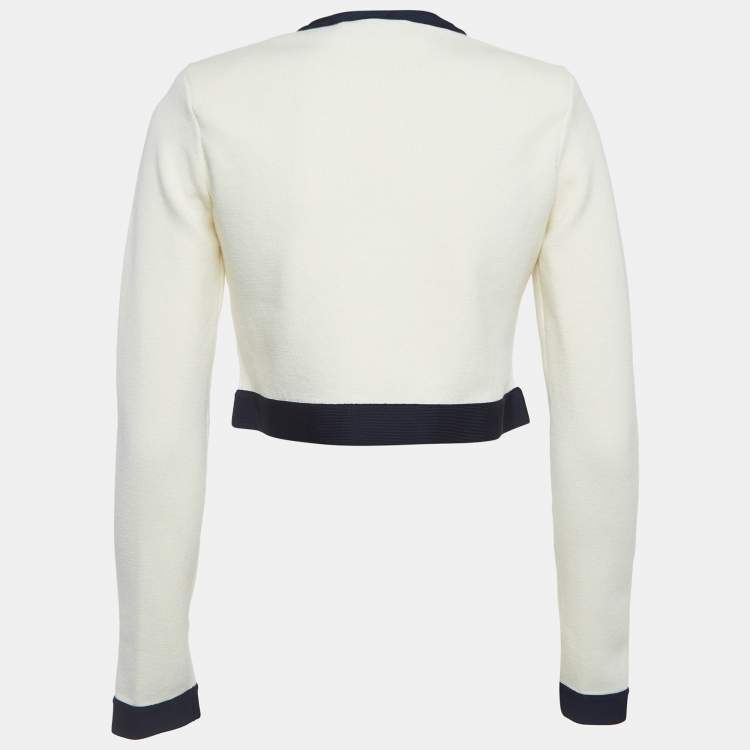 Pre Owned Self-Portrait Cream Knit Bow Detail Cardigan S