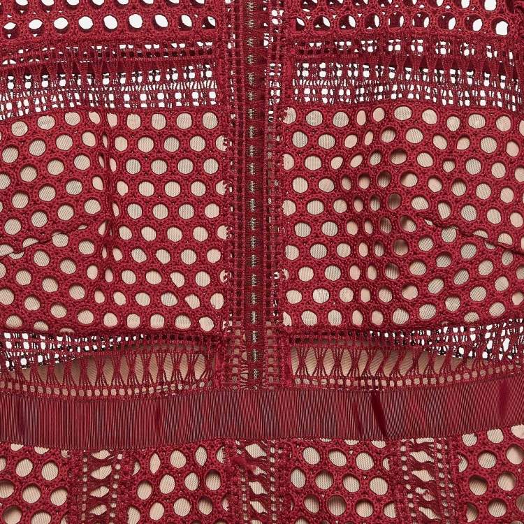Pre Owned Self-Portrait Burgundy Lace Column Midi Dress L