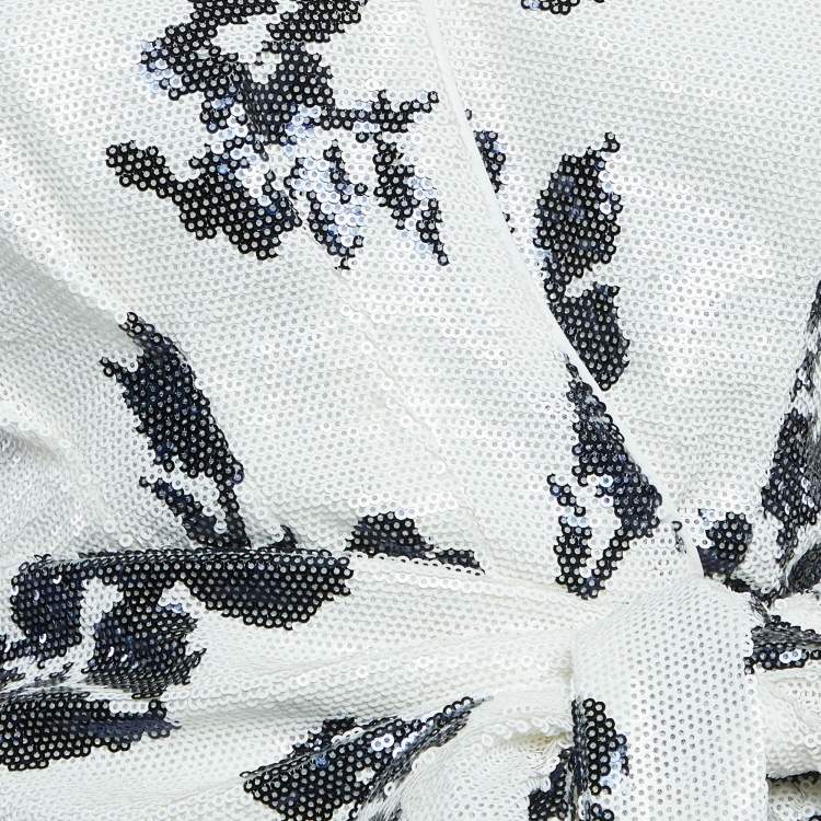 Pre Owned Self-Portrait White Floral Sequin Wrap Top S