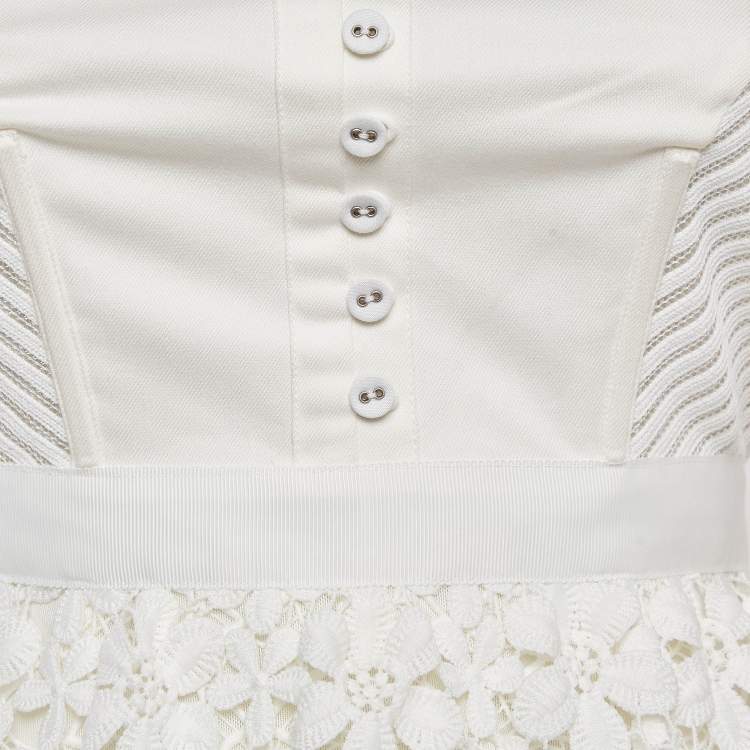 Pre Owned Self Portrait White Lace Tiered Off Shoulder Mini Dress S
