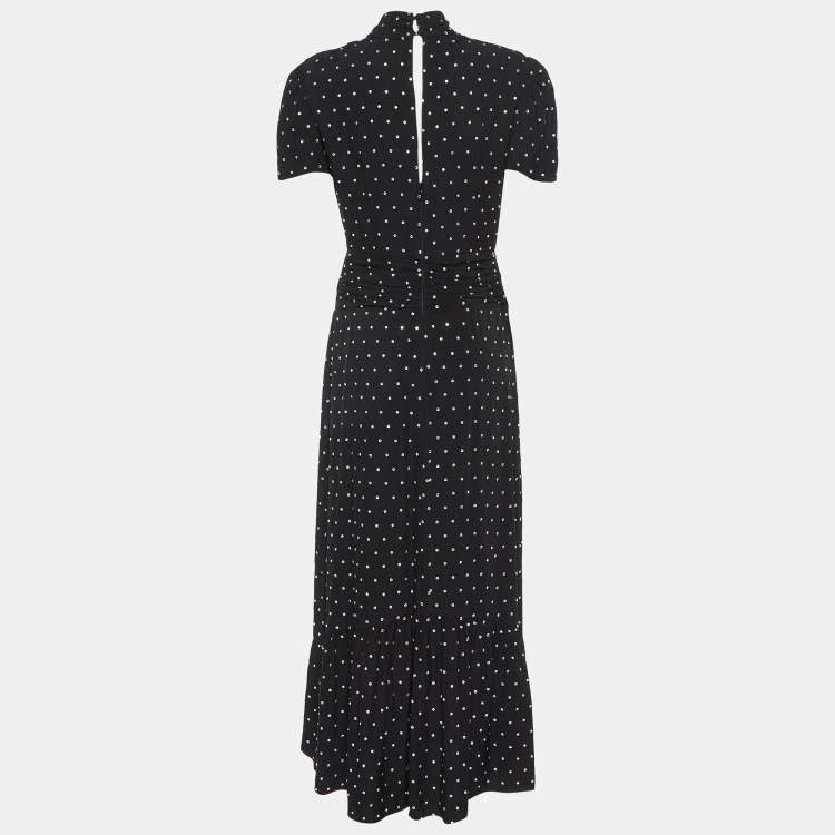 Pre Owned Self-Portrait Black Studded Crepe Ruched Long Dress S