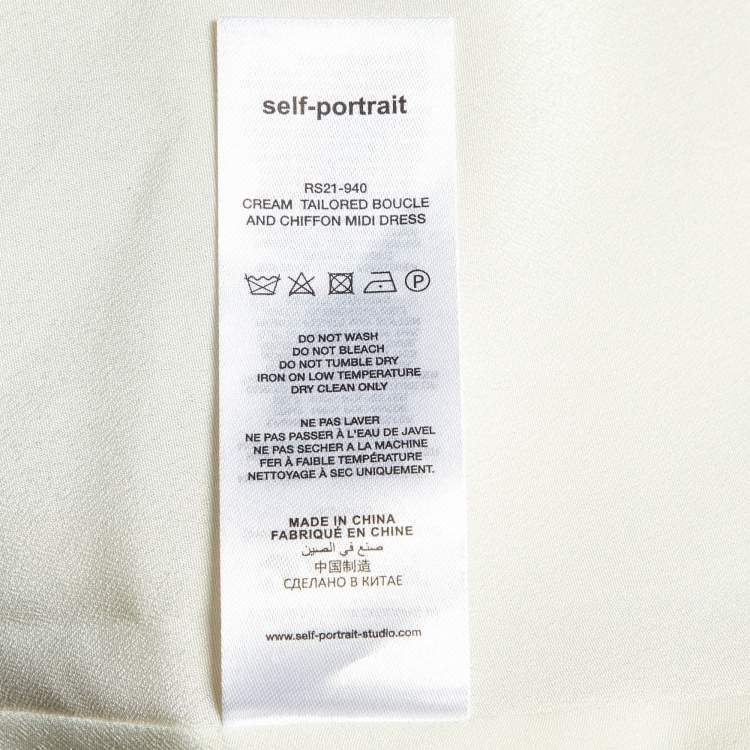 Pre Owned Self-Portrait Cream Boucle & Chiffon Tailored Midi Dress S