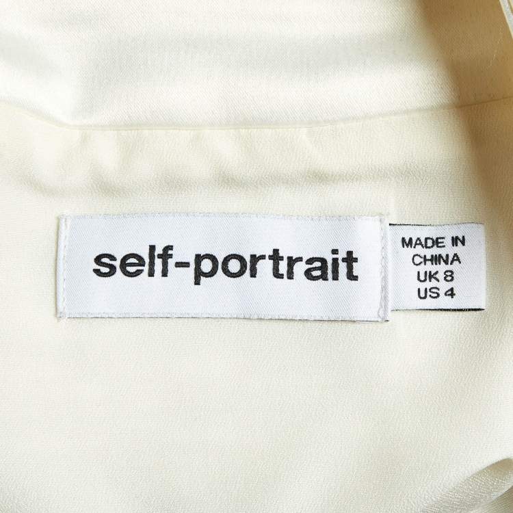 Pre Owned Self-Portrait Cream Boucle & Chiffon Tailored Midi Dress S
