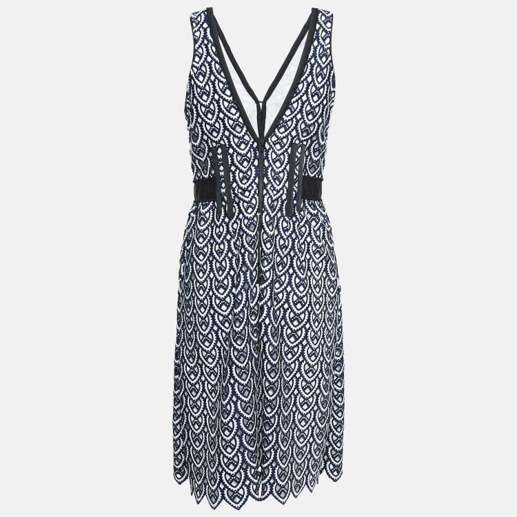 Pre Owned Self-Portrait Navy Blue Guipure Lace Midi Dress M