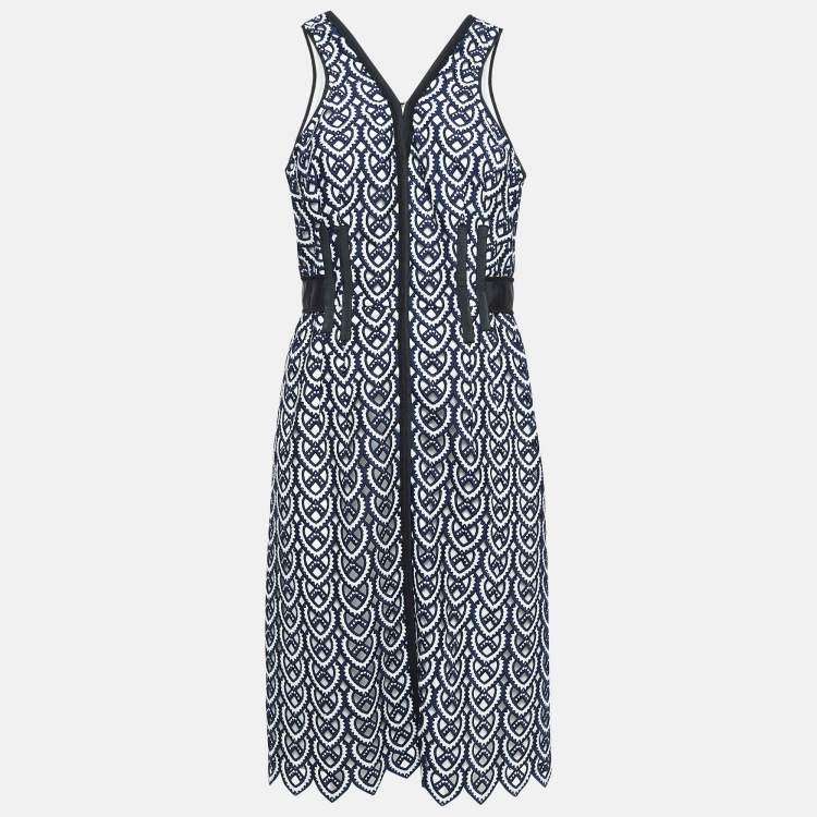 Pre Owned Self-Portrait Navy Blue Guipure Lace Midi Dress M