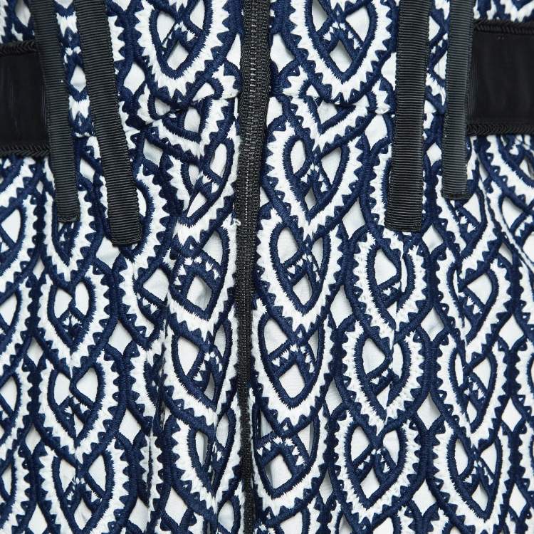 Pre Owned Self-Portrait Navy Blue Guipure Lace Midi Dress M