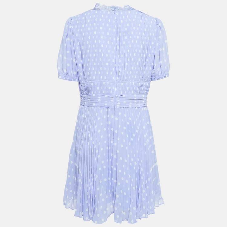 Pre Owned Self-Portrait Purple Polka Dot Crepe Pleated Mini Dress L