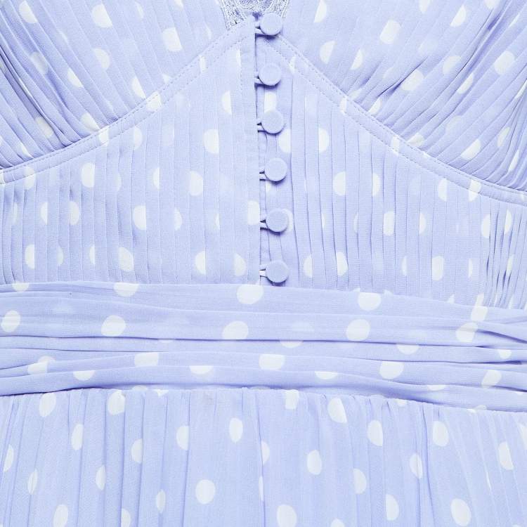 Pre Owned Self-Portrait Purple Polka Dot Crepe Pleated Mini Dress L