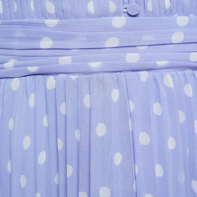 Pre Owned Self-Portrait Purple Polka Dot Crepe Pleated Mini Dress L
