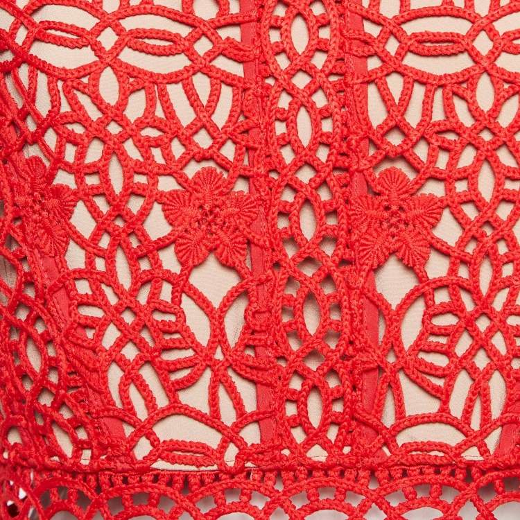 Pre Owned Self-Portrait Red Guipure Lace Midi Dress L