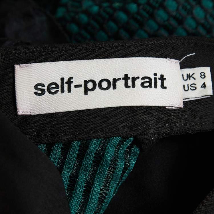 Pre Owned Self-Portrait Green Mesh Ruffle Detail Top S