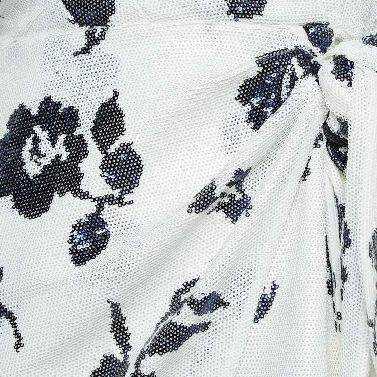 Pre Owned Self-Portrait White Floral Sequin One-Shoulder Mini Dress M