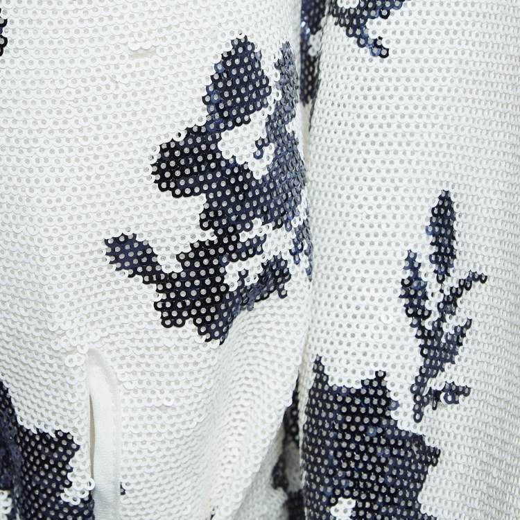 Pre Owned Self-Portrait White Floral Sequin One-Shoulder Mini Dress M