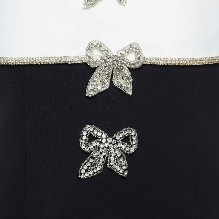 Pre Owned Self-Portrait Black/White Crepe Bow Detail Strapless Mini Dress M