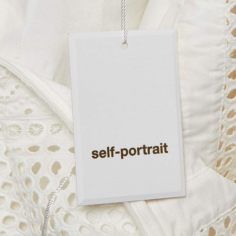 Pre Owned Self-Portrait White Broderie Anglaise Cotton Ruffled Mini Dress S