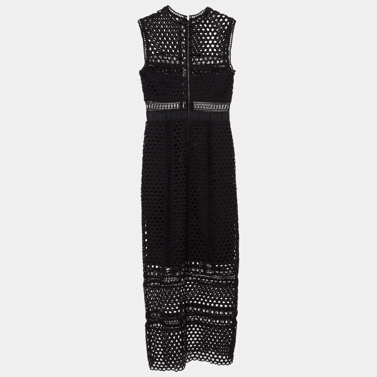 Pre Owned Self-Portrait Black Guipure Lace Sleeveless Midi Dress S