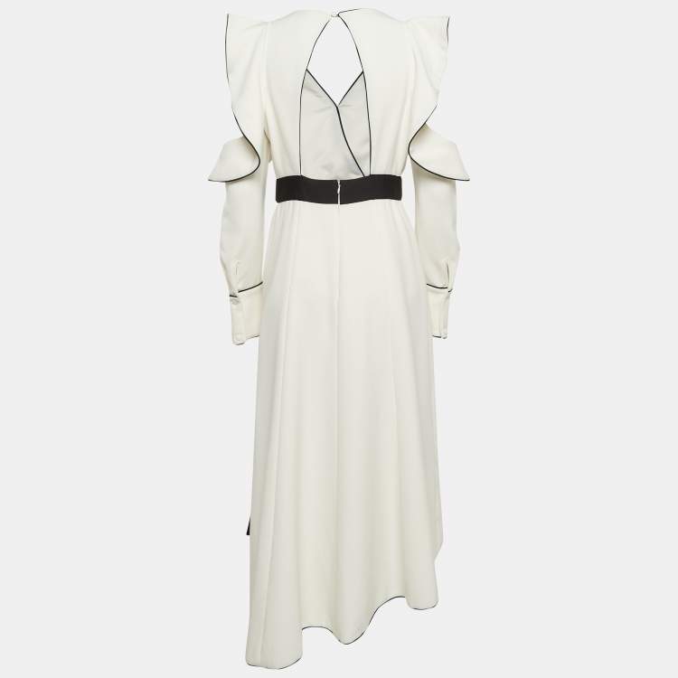 Pre Owned Self-Portrait White Viscose Blend Asymmetric Midi Dress M