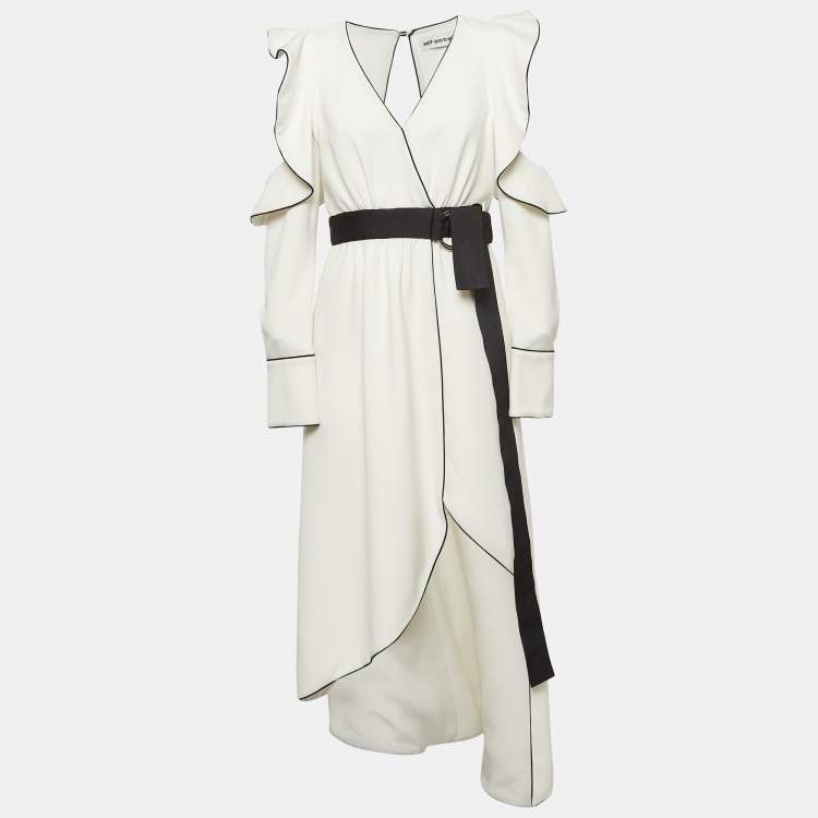 Self-Portrait White Viscose Blend Asymmetric Midi Dress M