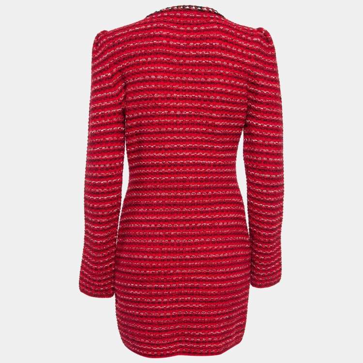 Pre Owned Self-Portrait Red Patterned Wool Blend Melange Knit Mini Dress L
