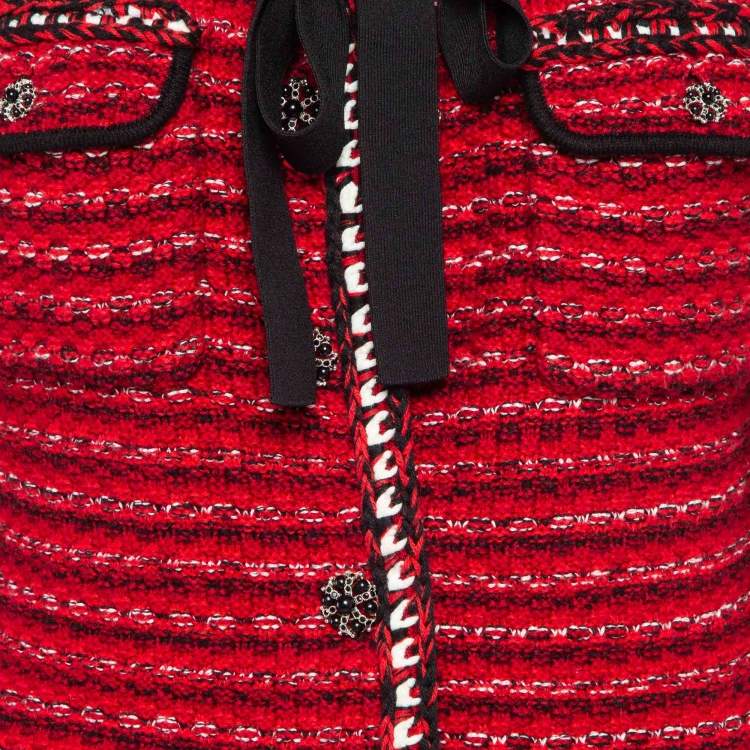 Pre Owned Self-Portrait Red Patterned Wool Blend Melange Knit Mini Dress L