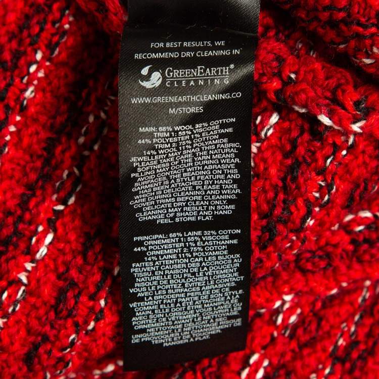 Pre Owned Self-Portrait Red Patterned Wool Blend Melange Knit Mini Dress L