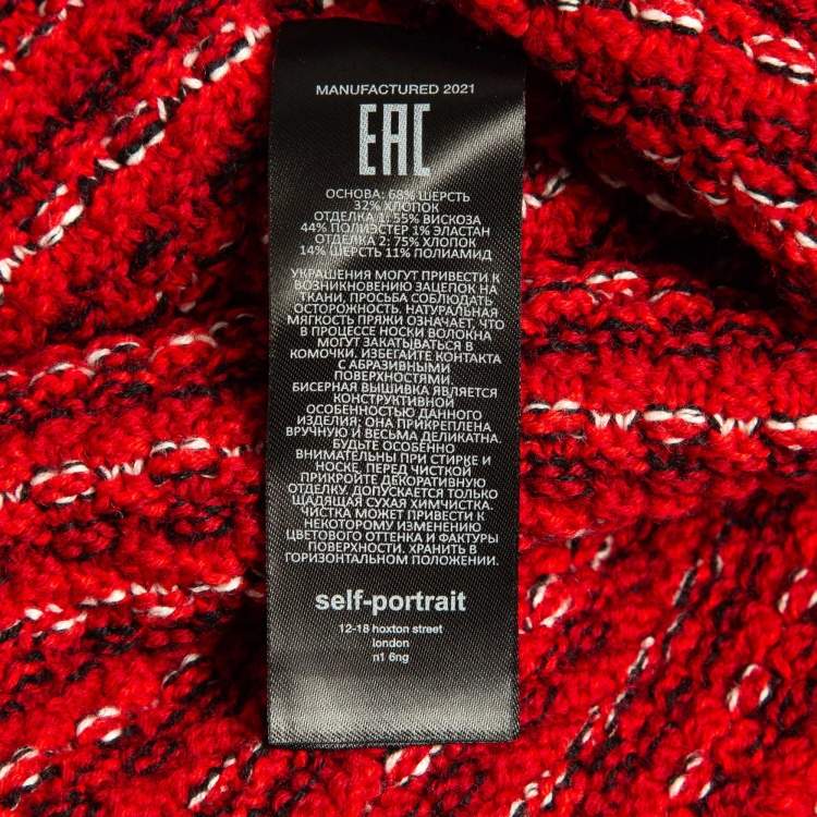 Pre Owned Self-Portrait Red Patterned Wool Blend Melange Knit Mini Dress L