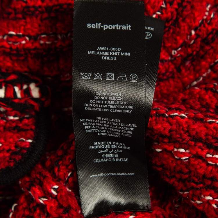 Pre Owned Self-Portrait Red Patterned Wool Blend Melange Knit Mini Dress L