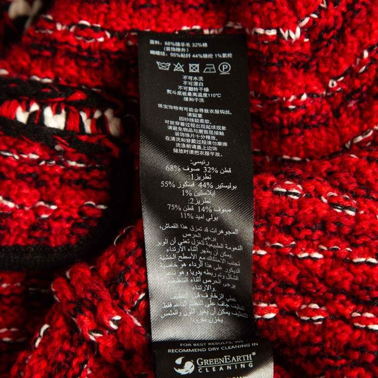 Pre Owned Self-Portrait Red Patterned Wool Blend Melange Knit Mini Dress L