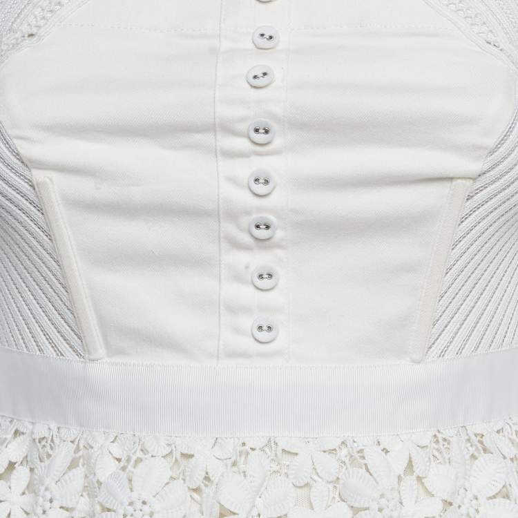 Pre Owned  Self-Portrait White Lace Tiered Off-Shoulder Mini Dress S