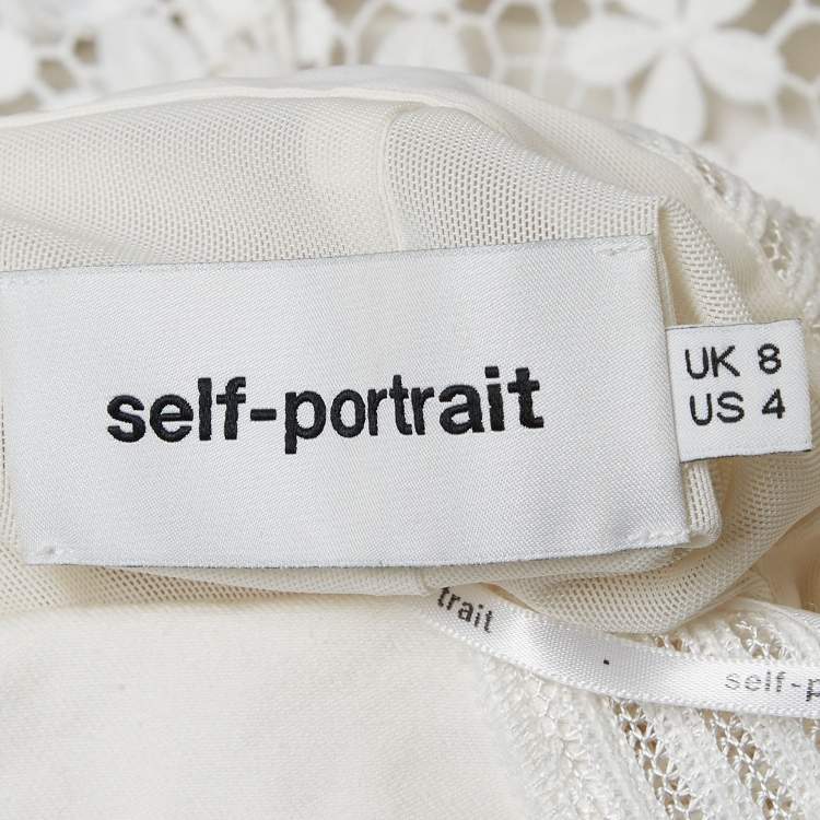 Pre Owned  Self-Portrait White Lace Tiered Off-Shoulder Mini Dress S