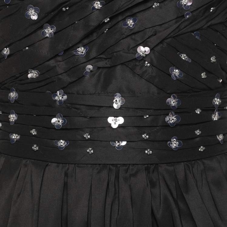 Pre Owned Self-Portrait Black Cluster Sequin Synthetic Taffeta Mini Dress M