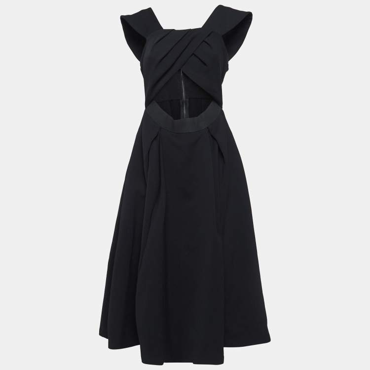 Pre Owned Self Portrait Black Crepe Cut-Out Ayelette Midi Dress L
