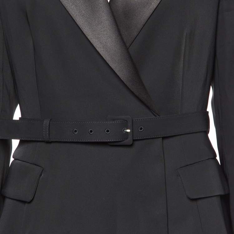 Pre Owned Self-Portrait Black Crepe & Chiffon Tailored Midi Dress L
