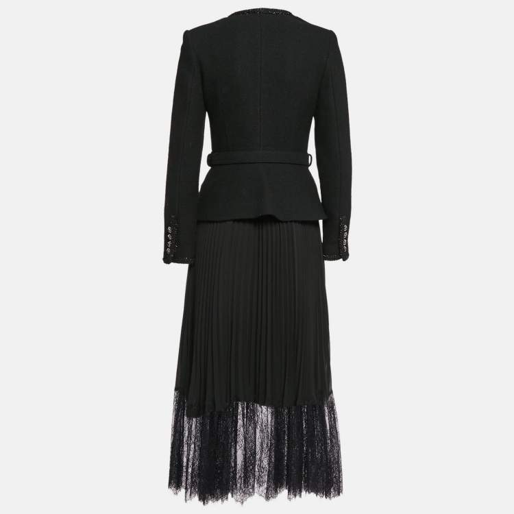 مملوكة مسبقًا Self-Portrait Black Tweed and Chiffon Tailored Bodice Midi Dress M