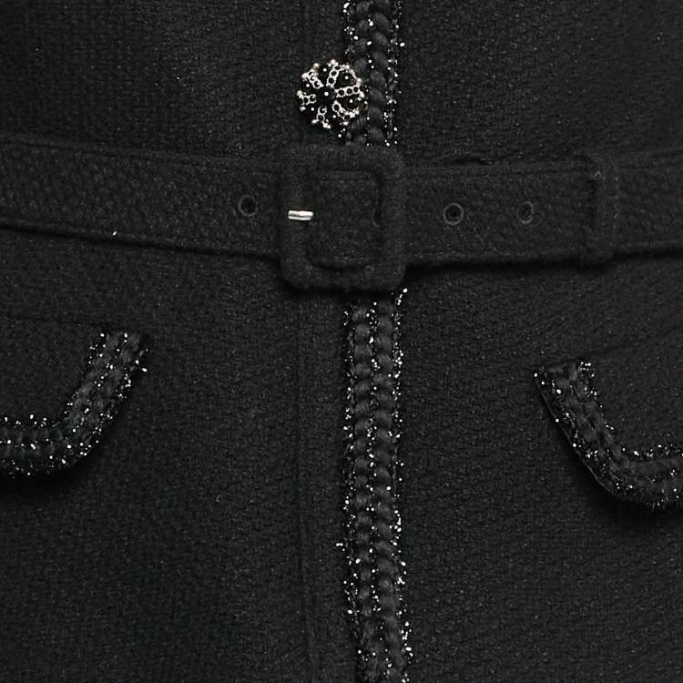 مملوكة مسبقًا Self-Portrait Black Tweed and Chiffon Tailored Bodice Midi Dress M
