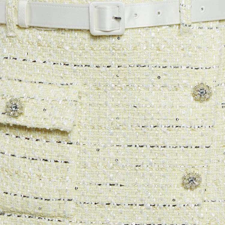 Pre Owned Self-Portrait Yellow Bouclé Belted Mini Wrap Skirt S