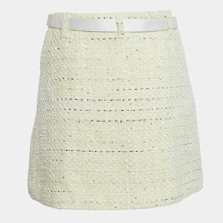 Pre Owned Self-Portrait Yellow Bouclé Belted Mini Wrap Skirt S
