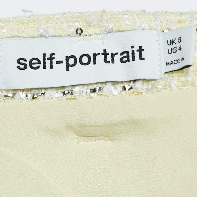 Pre Owned Self-Portrait Yellow Bouclé Belted Mini Wrap Skirt S