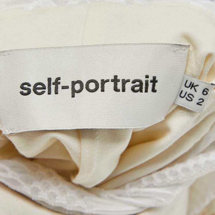 Pre Owned Self-Portrait White Lace Ruffled Full Sleeve Mini Dress S