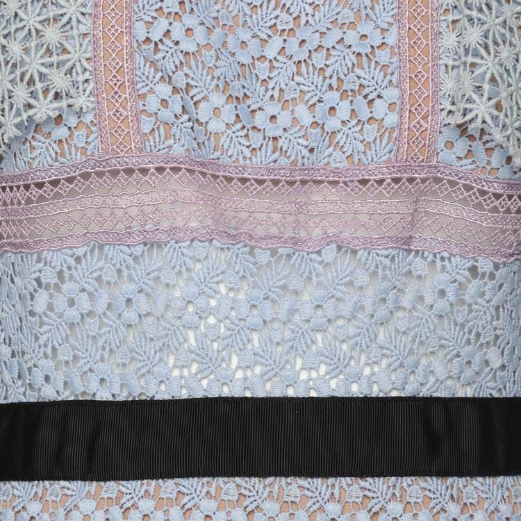 Pre Owned Self-Portrait Light Blue Lace Maxi Dress S