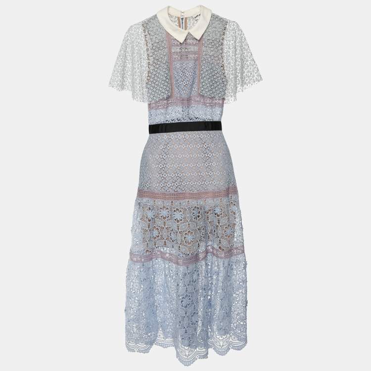 Pre Owned Self-Portrait Light Blue Lace Maxi Dress S