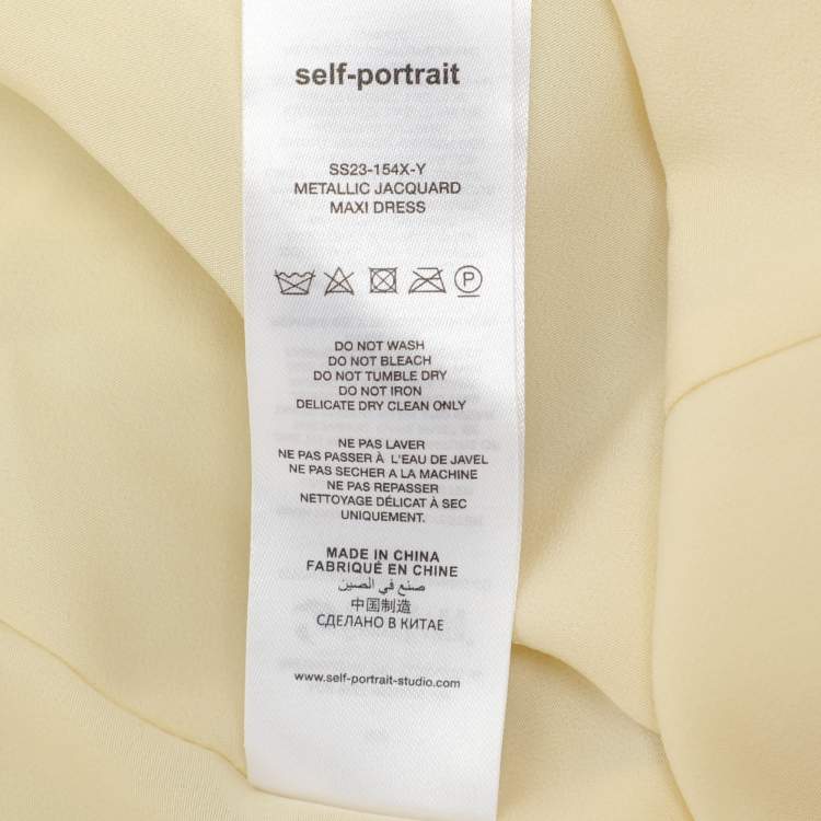 Pre Owned Self-Portrait Yellow Jacquard Fabric Belted Sleeveless Maxi Dress M