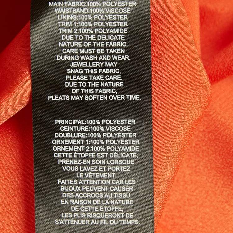 Pre Owned Self-Portrait Orange Lace Trim Chiffon Pleated Off-Shoulder Mini Dress S