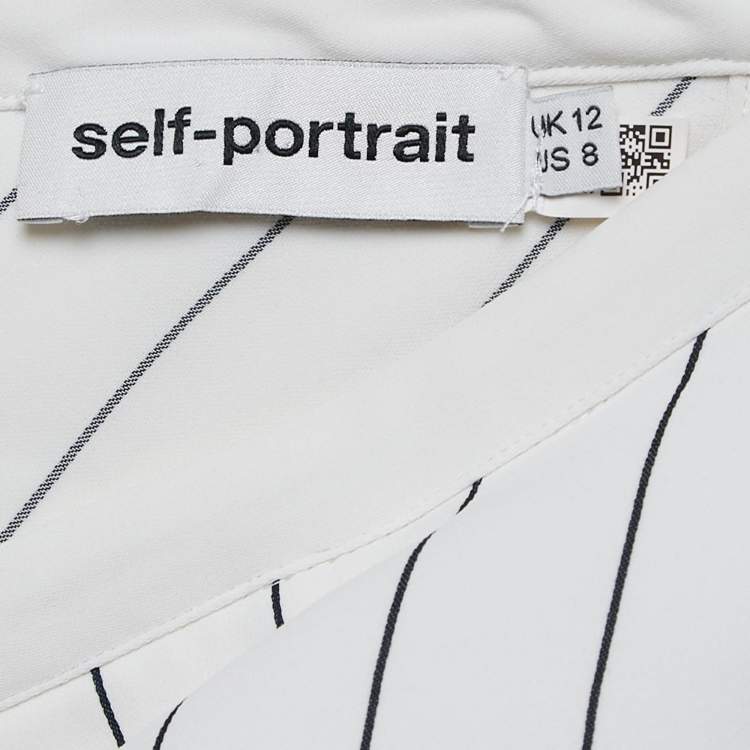 Pre Owned Self-Portrait Stripe Crepe Ruffled Asymmetric Top M
