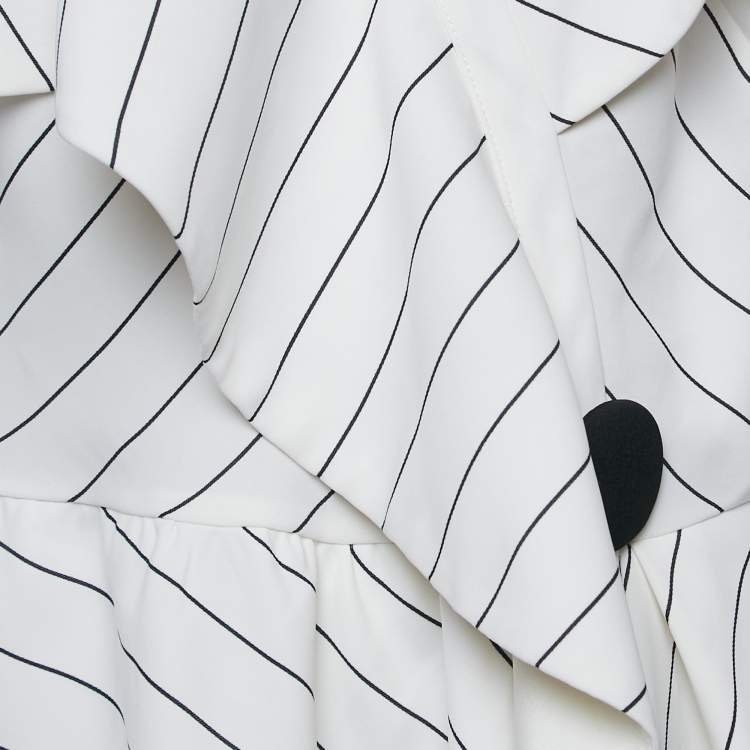 Pre Owned Self-Portrait Stripe Crepe Ruffled Asymmetric Top M