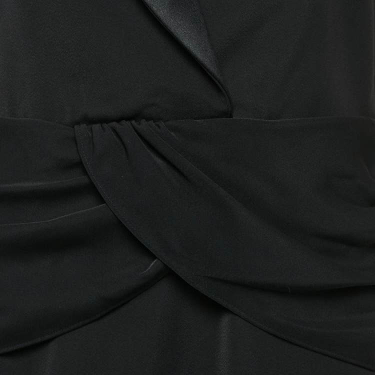 Pre Owned Self-Portrait Black Lace Trim Crepe Sleeveless Tailored Dress M